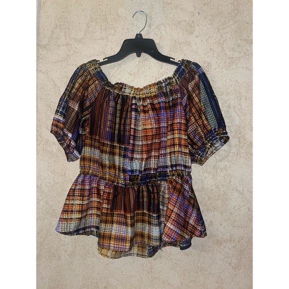 Cato Plaid Off-Shoulder/On the Shoulder Peplum Top - Picture 2 of 4